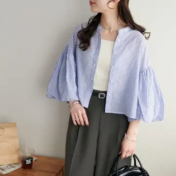 DISCOAT 디스코트 코튼 시어 소매 벌룬 블라우스