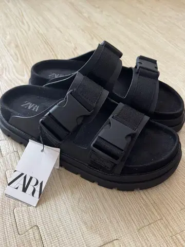 자라 더블 스트랩 청키 샌들 블랙