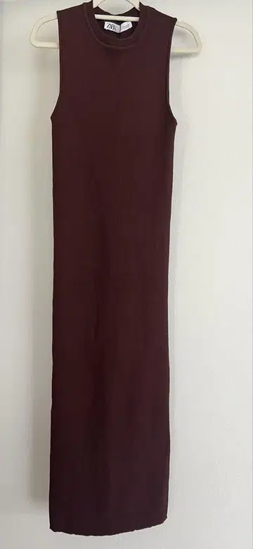 ZARA 버건디 리브 니트 슬리브리스 롱 원피스 M