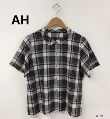 AH 애플 하우스 면 린넨 체크 셔츠 블라우스