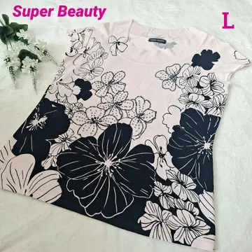 Super Beauty 썸머 니트 꽃무늬 비즈 핑크 42 L