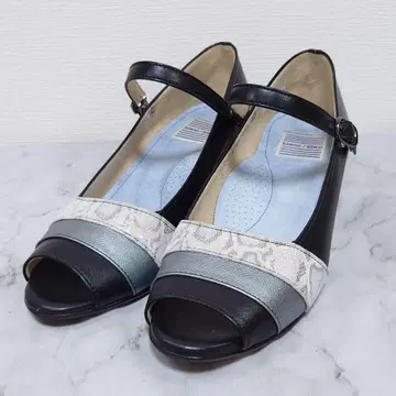 블랑 블루 오픈토 앵클 스트랩 펌프스 블랙/그레이 23cm