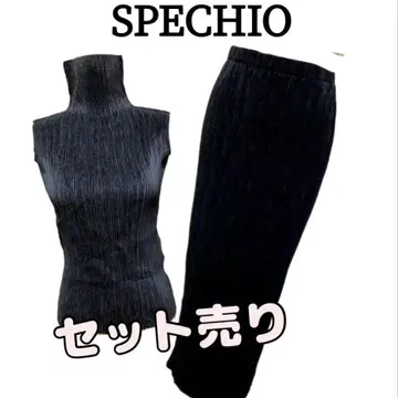 SPECHIO 블랙 스커트와 하이넥 슬리브리스 세트 판매