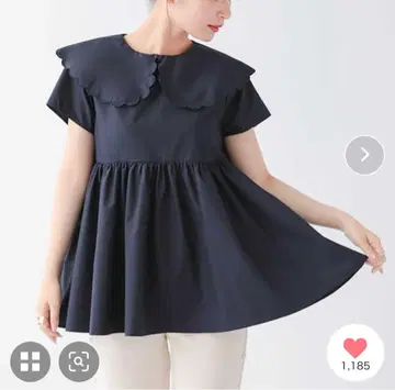 fit more 핏 모어 스캘럽 칼라 페플럼 블라우스 네이비