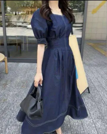 백 레이스업 배색 스티치 데님 원피스 [gm747] M 사이즈