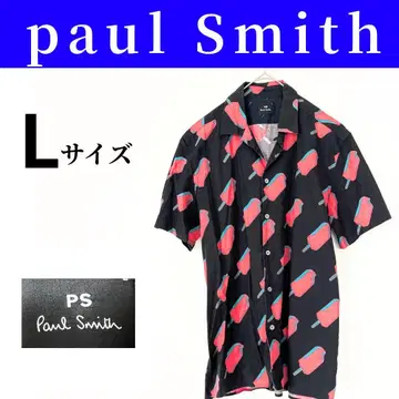 Paul Smith 알로하 셔츠 남성용 L 블랙 패턴 반팔 여름 캐주얼
