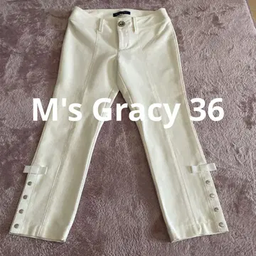 M's Gracy 화이트 스트레치 리본 버뮤다 팬츠 36