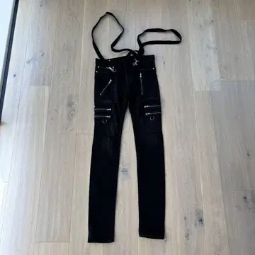 KIDILL 블랙 데님 스키니 서스펜더 L