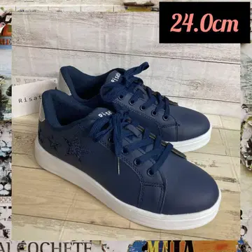 24.0cm 새상품 여성용 세련된 스니커즈 라메 초경량 네이비 컬러