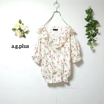 에이지 플러스 꽃무늬 반팔 블라우스 소매 밴딩 프릴 프리
