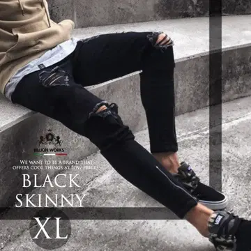 스키니 팬츠 남성용 블랙 데님 데미지 슬림 세련된 XL
