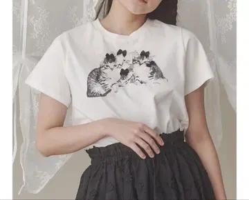 merry jenny 고양이 CAT ribbon 티셔츠 화이트