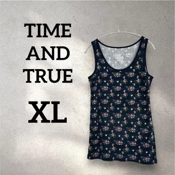 TIME AND TRUE [XL] 꽃무늬 탱크탑 네이비