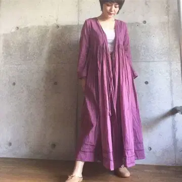 누키테파 카슈쿨 가운 원피스 크로스오버 7부 소매 퍼플
