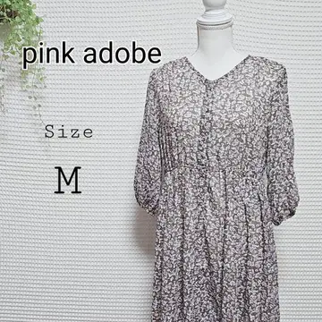 pink adobe 꽃무늬 7부 소매 롱 원피스 M