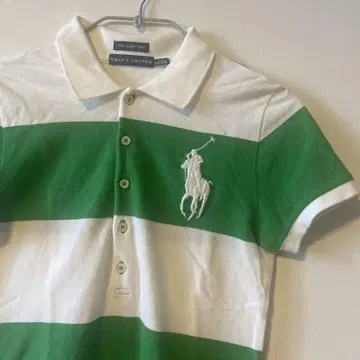 Ralph Lauren 그린 스트라이프 반팔 피케 셔츠