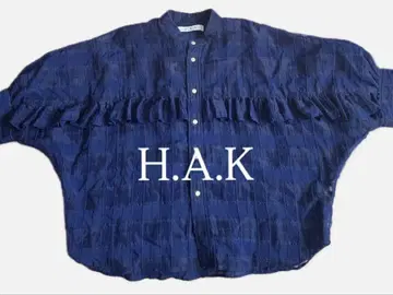 H.A.K 블라우스 시어 프릴 블루 귀여운 시원한 프론트 오픈
