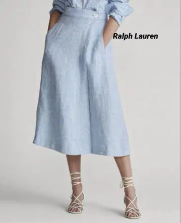Polo Ralph Lauren 린넨 플레어 랩스커트 라이트 블루