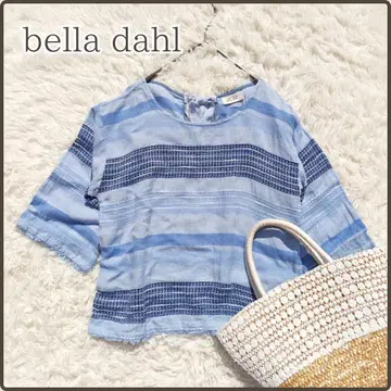 bella dahl USA제 린넨 혼방 티셔츠 프린지 자수 블루 S