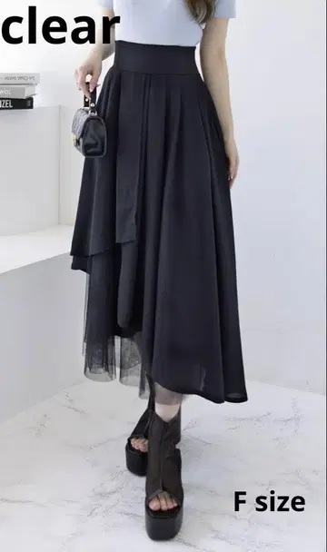 clear 튤 도킹 비대칭 스커트