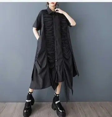 반팔 셔츠 원피스 블랙 레이스 걸리시 새상품 넉넉한 체형 커버
