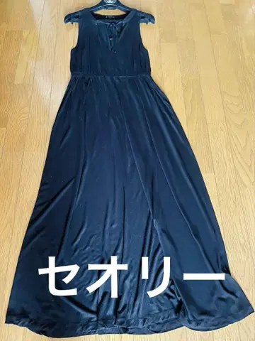 띠어리 블랙 슬리브리스 롱 원피스