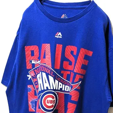 마제스틱 MLB 시카고 컵스 빅 로고 티셔츠 블루 파랑 L 구제 의류