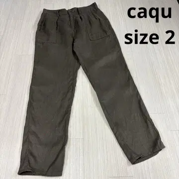 caqu 사쿠 브라운 와이드 팬츠 앞면 포켓 부착 린넨 2