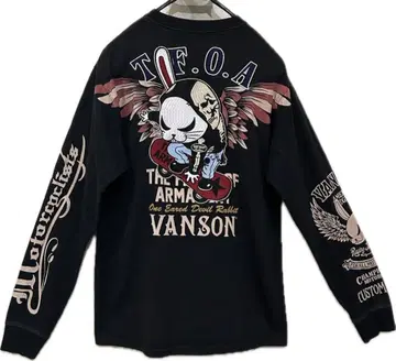 VANSON x 데스래빗 자수 소매 프린트 긴팔 티셔츠 상의 L