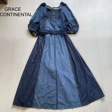 GRACE CONTINENTAL 데님 자수 플레어 원피스 36