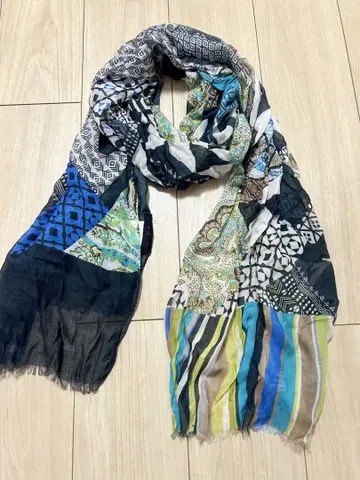 ETRO 에트로 대형 스톨 블랙 블루 스트라이프