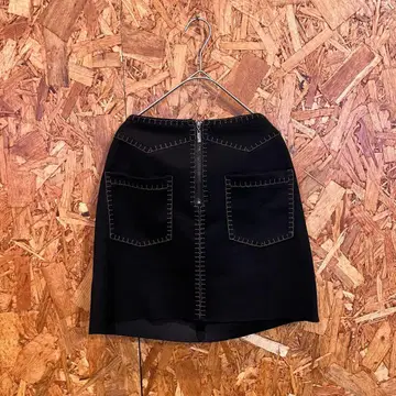ZARA 자라 미니 스커트 사다리꼴 스커트 스티치 블랙 여성용 S