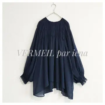 새상품급 VERMEIL par iena 셔링 시어 블라우스 네이비