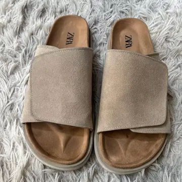 ZARA 스플릿 스웨이드 가죽 슬라이드 샌들 베이지 44 사이즈