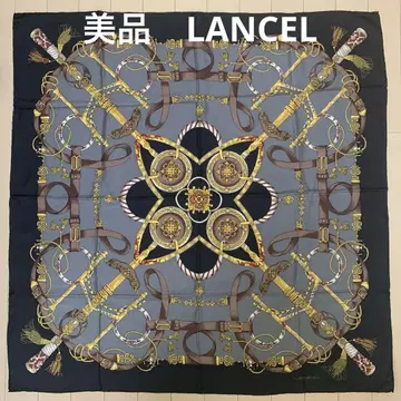 새상품급 LANCEL 란셀 실크 스카프 대형 올 패턴 골드 로프 검