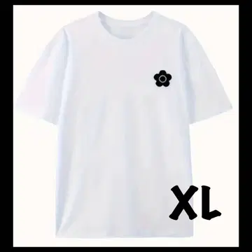 마리 콴트 화이트 티셔츠 꽃 로고 심플 캐주얼 여성용 XL