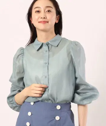 untitled 소매 네이비 개더 블라우스 새상품급