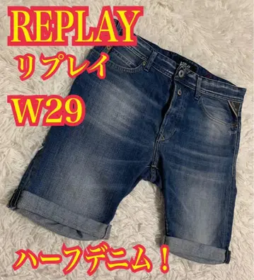 REPLAY 리플레이 하프 데님 청바지 데미지 인디고 W29