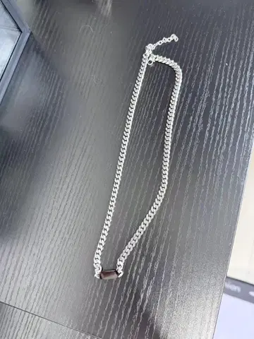 실버 체인 목걸이 중앙 블랙 장식 50cm