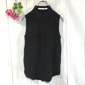 블랙 바이 마우지 실크 슬리브리스 셔츠 [1] 블랙 광택감 고급스러운