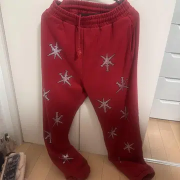 unknown 레드 스웨트 팬츠 S 별 모양 자수