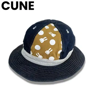 CUNE 큔 데님 절개 햇 모자 토끼 도트 M 물방울