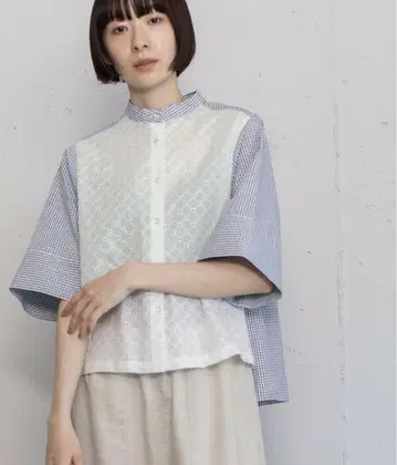poudoudou 자수 절개 셔츠