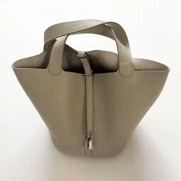 천연 가죽 큐브 백 MM 사이즈 펄 그레이