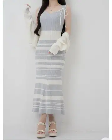 Lumignon Riobon 보더 널메이드 드레스 블루