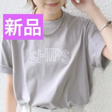 새상품 SHIPS 쉽스 라운드 프린트 로고 티셔츠 라이트 그레이 L