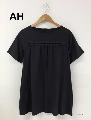 AH 애플 하우스 면 린넨 튜닉 반팔 차콜 그레이 계열