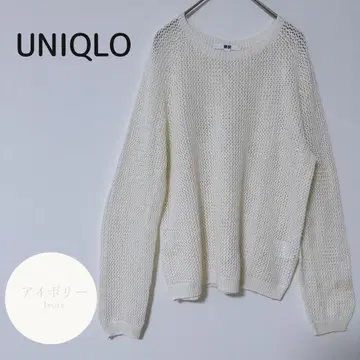 유니클로 UNIQLO 메쉬 탑 긴팔 니트 L 화이트 린넨 블렌드 비침