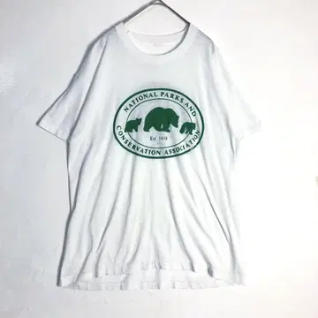 3520 90s 싱글 스티치 곰 애니멀 T 반팔 티셔츠 화이트