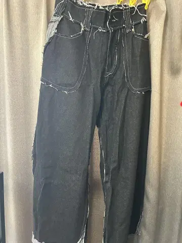 서제리 블랙 와이드 데님 팬츠 데미지 가공